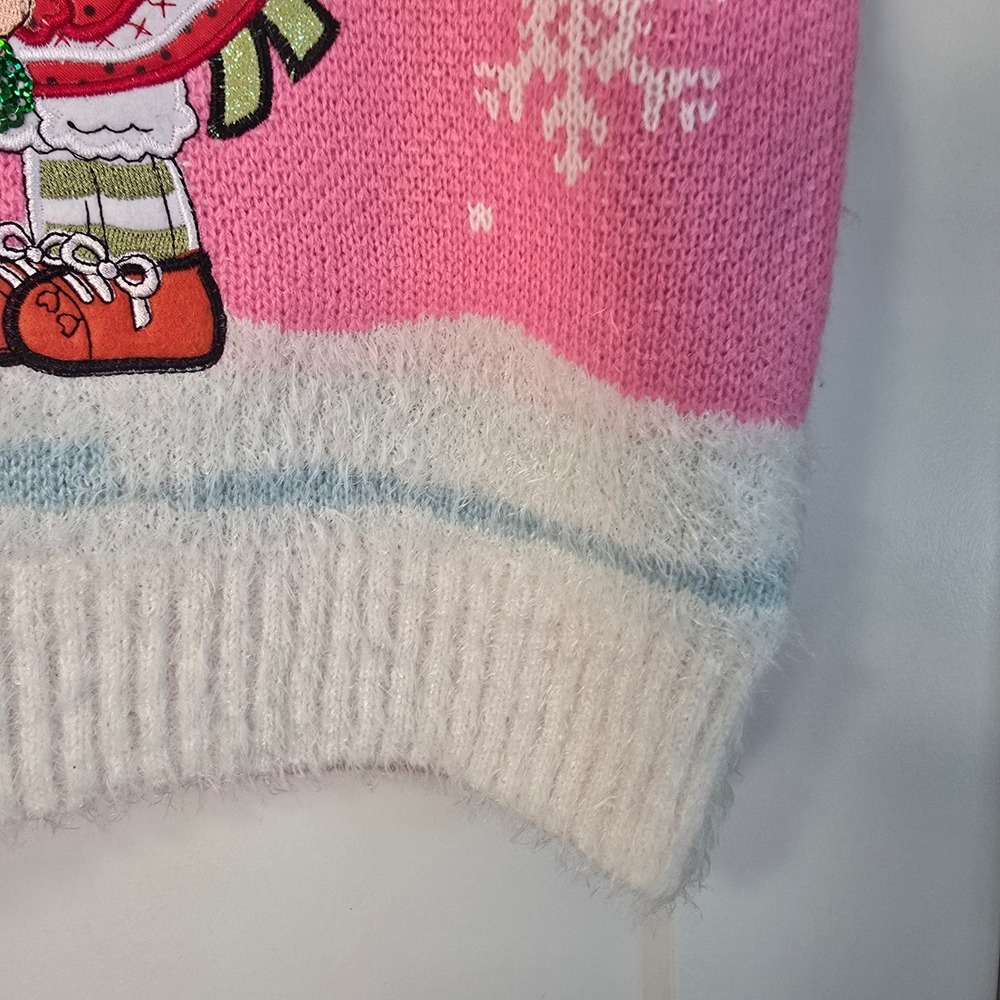 NWOT - Strawberry Shortcake Pink Christmas Sweater Vest Sequin Snowflake Fuzzy M - Picture 5 of 10